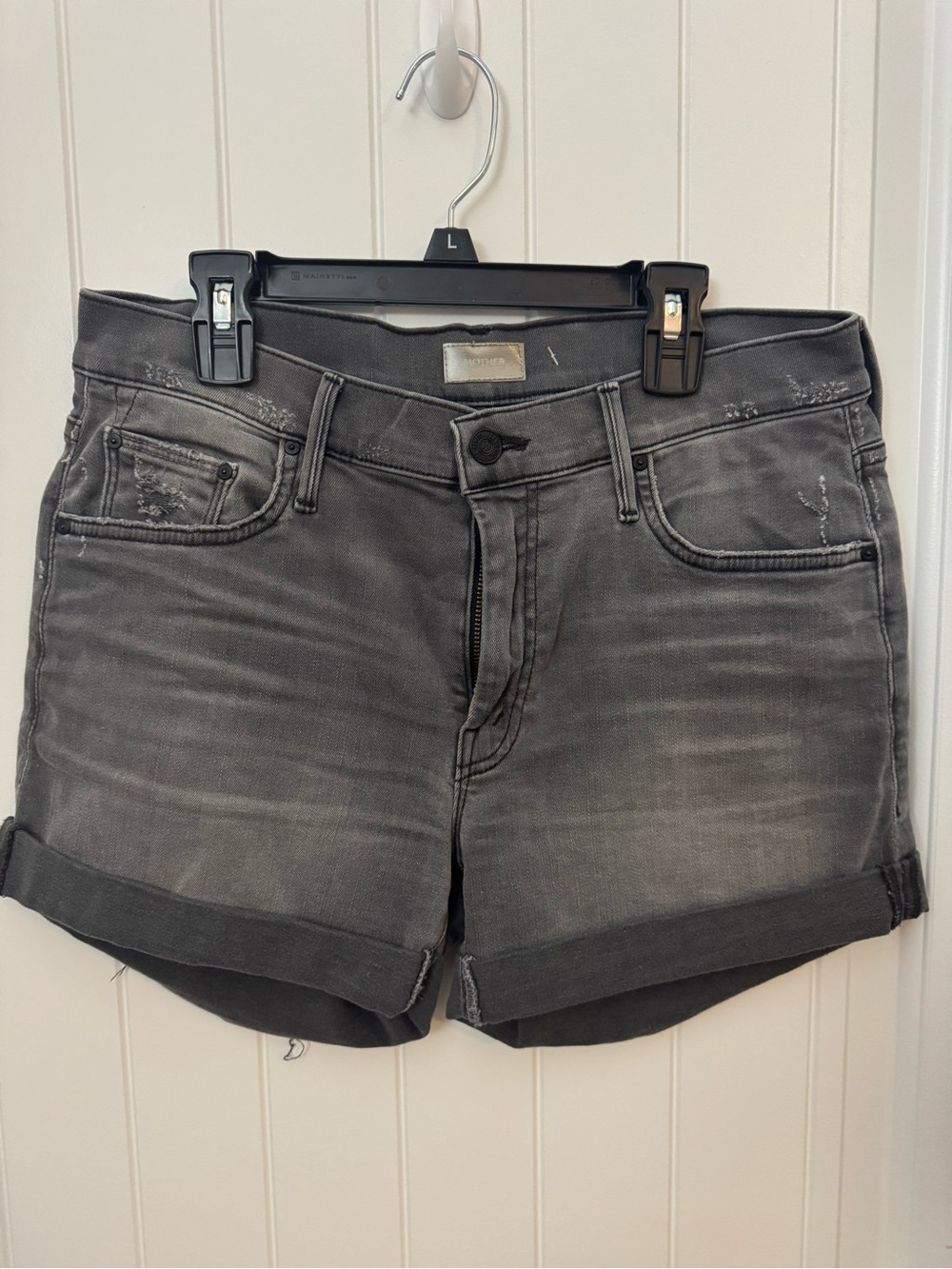 Mother The Dropout Fray Hem Gray Denim Shorts Size 27 Distressed- F